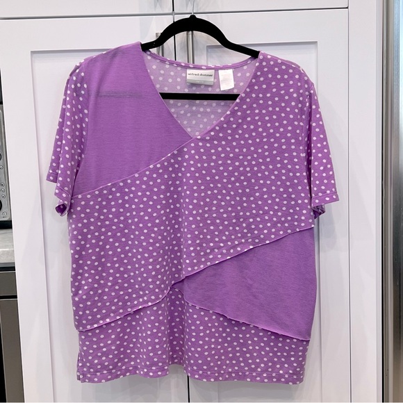 Alfred Dunner Tops - Alfred Dunner Purple Polka Dot Women's Flowy Drape Short Sleeve Top sz Large P